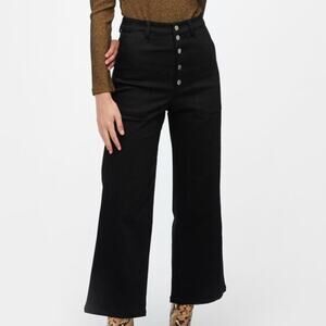 Capulet Lottie Black High Rise Button Fly Wide Leg Cropped Cotton Denim Jeans L